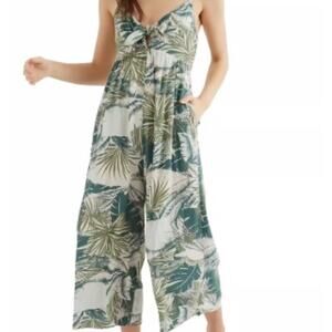 Aerie Tropical Print Jumpsuit - Green and White